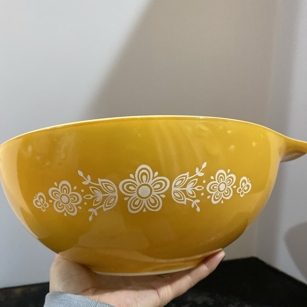 Vintage Pyrex BUTTERFLY GOLD Cinderella Nesting Mixing Bowl Large 4 Quart #444 - Picture 7 of 11